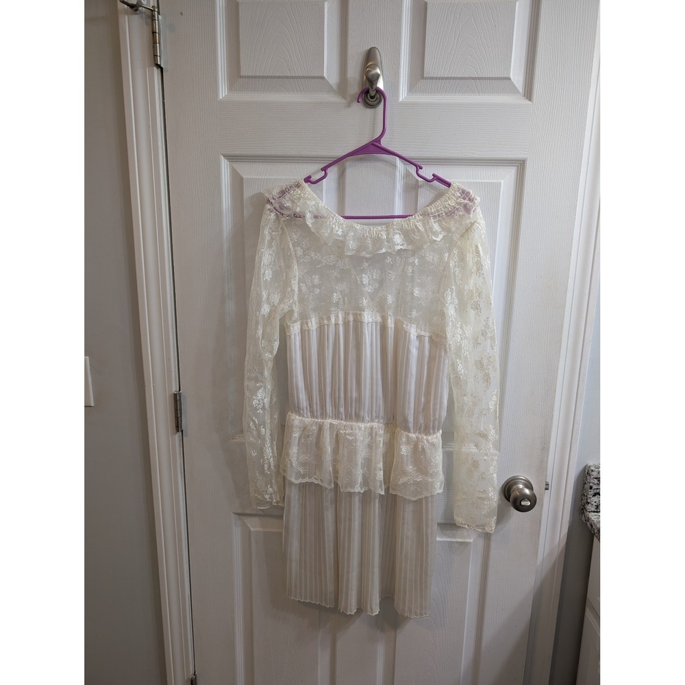 Free People Young Victorian Ivory Lace Pleated Ruffle Dress Women's - Size 8